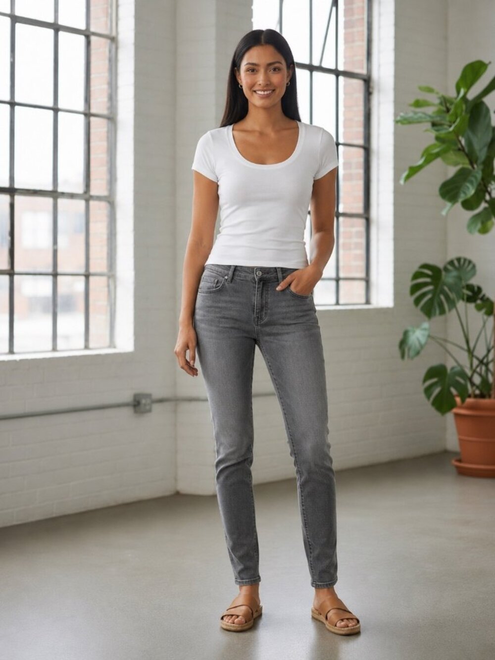 Per Se Slim Fit Stretch Pants Womens Small Gray